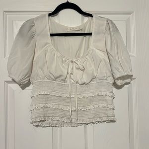 Mustard seeds white ruffle top